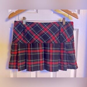 New Look Navy and Red Plaid Pleated Mini Skirt